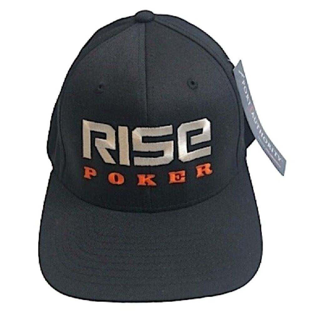 Rise Poker S/M Baseball Hat Flexfit Black Cap Sports Outdoors Sportswear